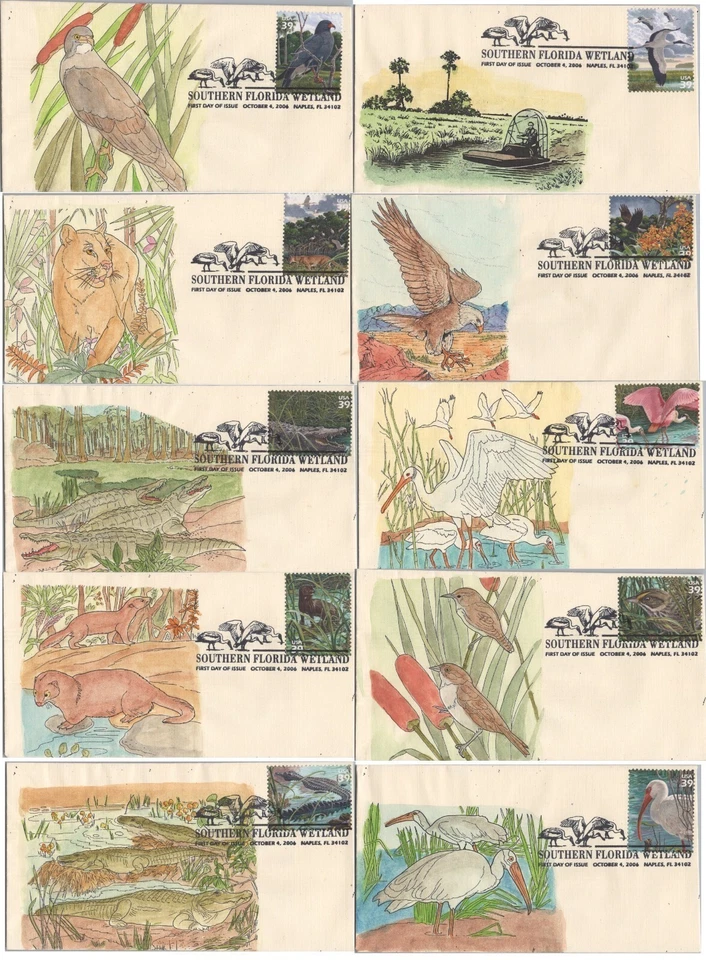 US 4099 SMB Cachets 10 hand-colored FDC Florida Wetlands birds ZAYIX 120622SM23 - Image 2 of 4