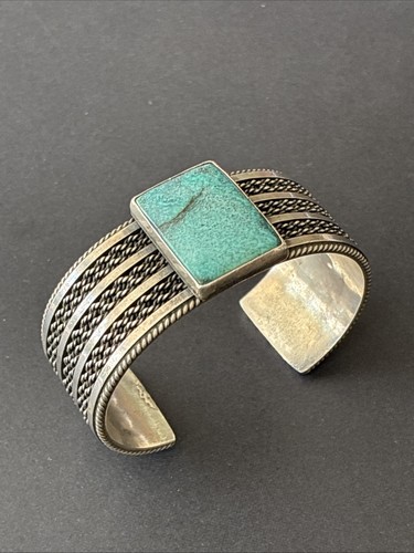 Navajo Kinsman Türkis & Sterlingsilber Armreif Armband signiert von Tahe 6 1/2" - Bild 3 von 10