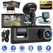 3-Lens Car DVR Dash Cam Video Recorder G-Sensor 1080P Front/Rear/Inside Camera
