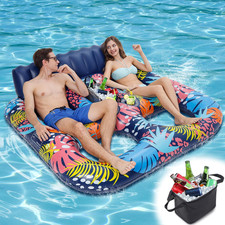 2-Person Inflatable Pool Floats Adult Heavy Duty, 71" x 61" Pool Lounger Float w