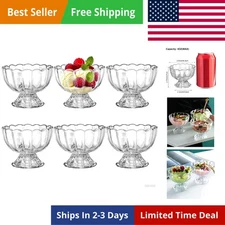 Glass Ice Cream Bowl Set Of 6 Small Clear Mini Footed Dessert Cups For Fruit Pud