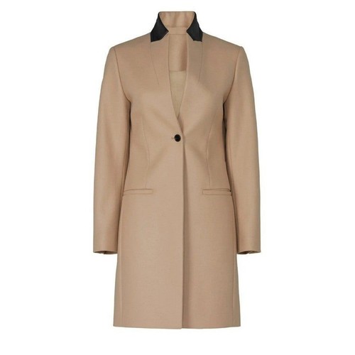 Rent the Runway Damen Gr. 10 All Saints hellbraun und Lederkragen Leni Wollmantel - Bild 4 von 8