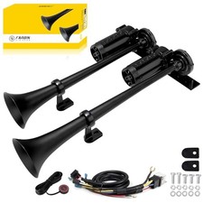 Dual Trumpet Air Horn, 12V Train Horn for Black Integrated Trumpet with Button