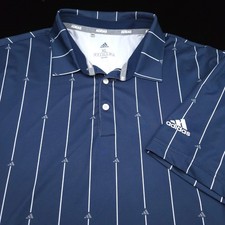 Adidas Golf Polo Shirt Mens -XL- NAVY BLUE White DOT Striped Performance STRETCH