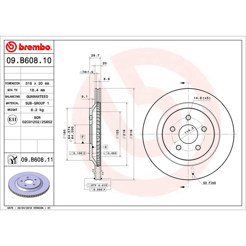 Fits 2004-2007 Ford Freestar Front + Rear Coated Brake Rotors - Brembo OE - Image 4 of 4