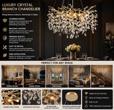 Modern Gold Chandelier Light Fixtures - Dia 31.5 inches Luxury Crystal Chandelie