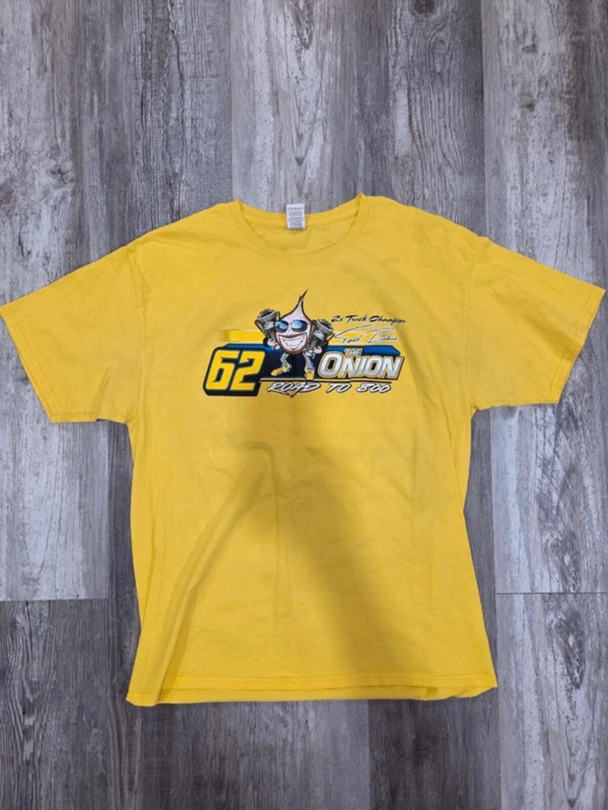 Vintage VTG Y2K The Onions Last Ride 62 Racing Yellow T-Shirt Men's L