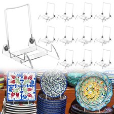 12 Pcs Acrylic Plate Stand Adjustable White Wire and Clear Acrylic Display Ea...