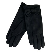 Women's Black Suede Gloves with Bow Detail For Her - Winter Accessories