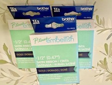 New Brother P-Touch Embellish Satin Ribbon Gold on Navy Blue TZe RN34 LOT OF 3 