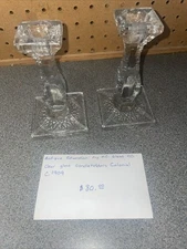 Antique Edwardian Fry He Glass Co Clear Glass Candleholders Colonial 1909