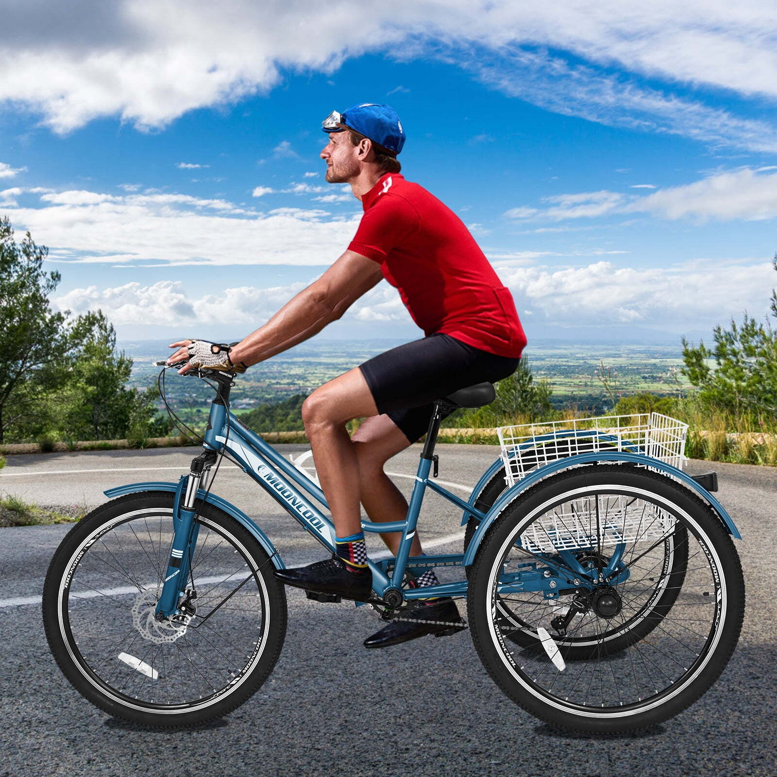 NAIZEA Mountain Tricycle Adult 24/26/27.5 inch 7 Speed Cruiser Bike & Basket