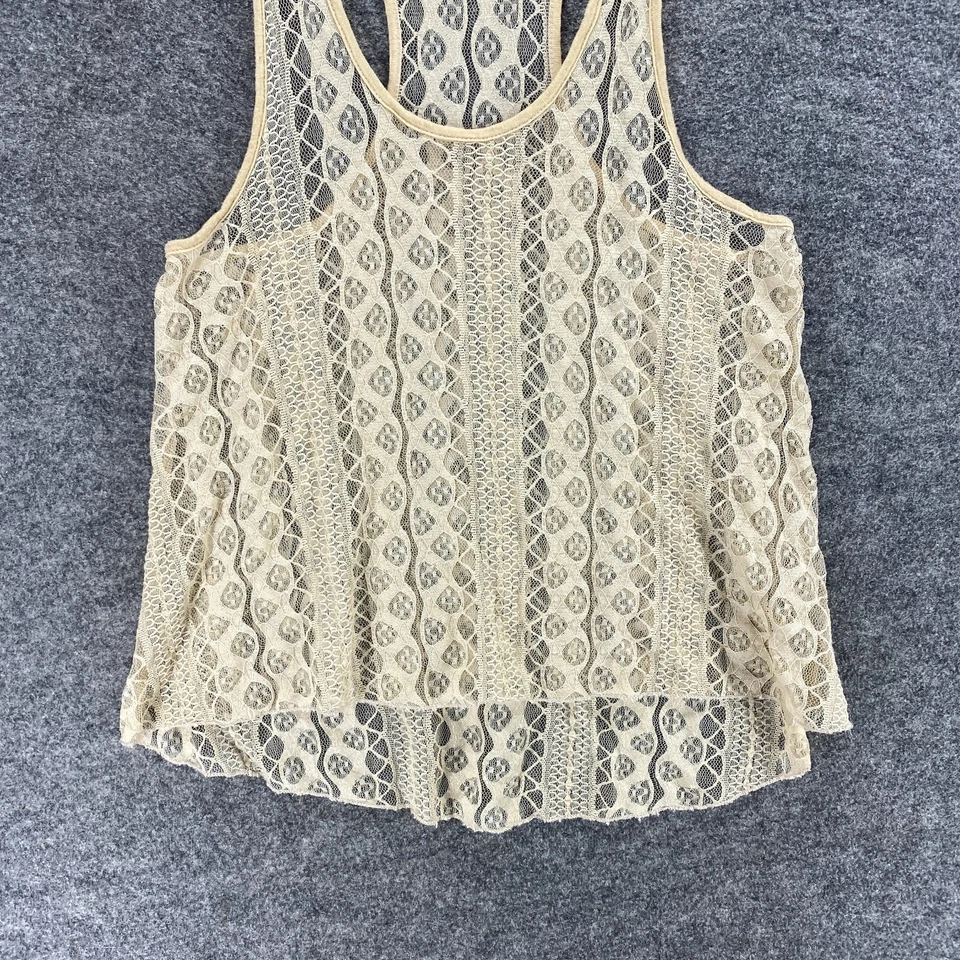 Camiseta sin mangas Happening In The Present para mujer S pequeña beige geométrica sin mangas transparente Foto 4 de 4