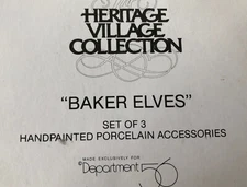 Department 56 Baker Elves Set of Three Heritage Village Accessories #5603-0