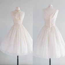 Short Wedding Dresses Vintage Tea Length Sleeves 1950s A Line Retro Bridal Gowns