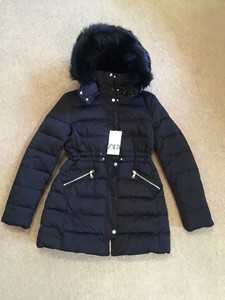 zara black fur hooded coat