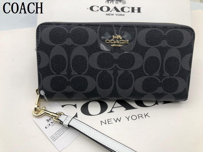 Coach Long Zip Around Wallet Signature Canvas Leather C4452