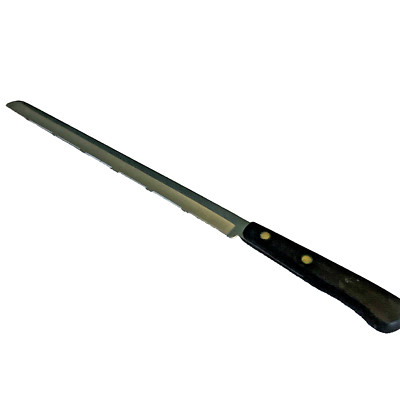 Ekco Flint Stainless Vanadium Serrated Bread Knife Wood Handle USA
