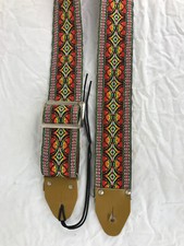 c. 1970 Guitar Strap. Fabric Weave w/ Leather Ends. Vintage