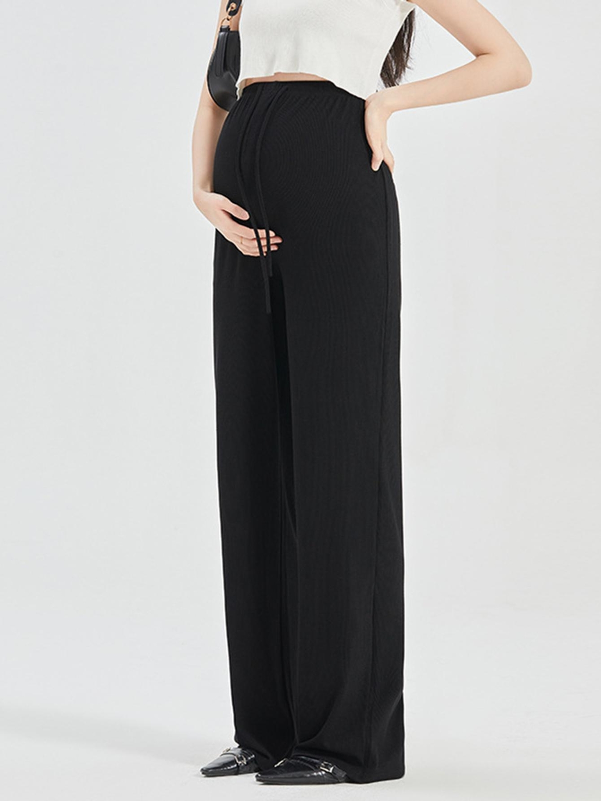Stretch Drawstring Maternity Pants Loose Fit Casual Comfort