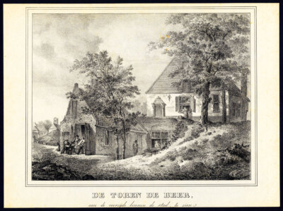 Antiker Druck-UTRECHT-TURM-BÄR-KOMPETOREN-ANSICHT Hardenbergh-Houtman-1830