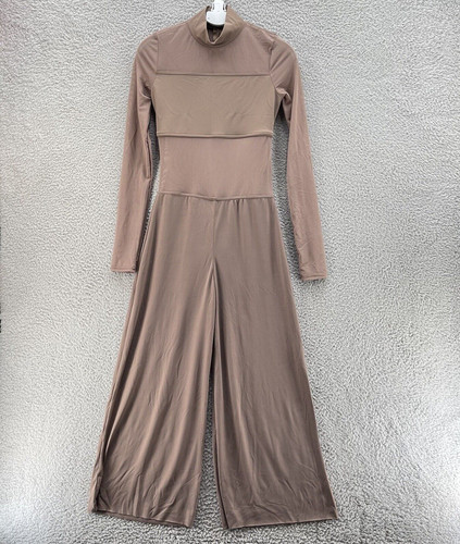 Balera Jumpsuit Women Small SA Tan Natural Wide Leg Stretch Light Dancewear