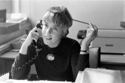 Miss Esther Rantzen pictured at work in her office at the BBC Kens- 1969 Photo 2