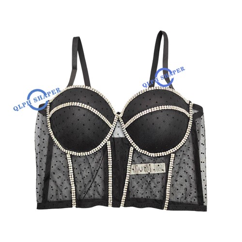 Rhinestone Abdomen Corset Mesh Shiny Bustiers With Cup Transparent Bodices Bones - Picture 11 of 11