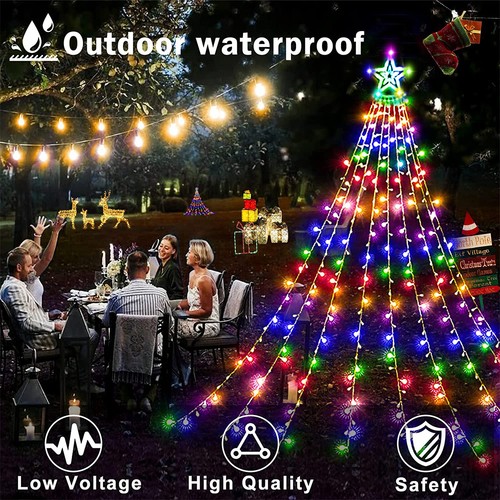 LED Star Waterfall Solar Light Christmas Tree Fairy String Lights Remote Control - Picture 3 of 11