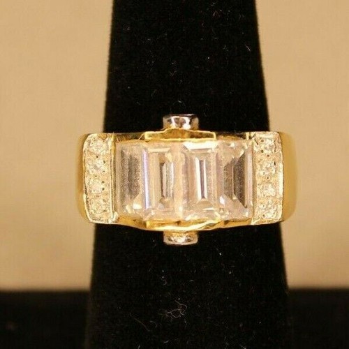 MRF CRYSTAL ENCRUSTED GOLD PLATED 925 STERLING SILVER WOMEN'S RING SIZE 7.25