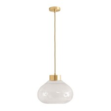 Image of Corinne Brushed Gold Cap Pendant Ceiling Light Clear Twill Glass Shade LED Lamp