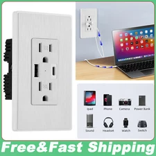 Electrical Outlet Panel Wall Socket AC Power Receptacle with USB-C USB-A Port