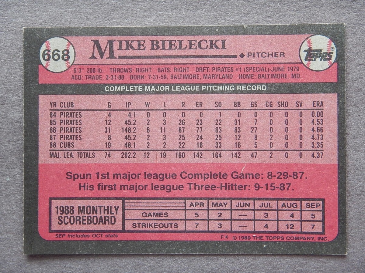 Mike Bielecki #668 Topps 1989 Baseball Card (Chicago Cubs) | eBay