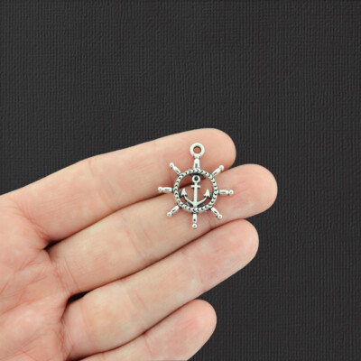 BULK 40 Anchor Charms Antique Silver Tone with Ship Helm SC236