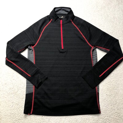 Outdoor Life Shirt Mens Small Black Gray Red 1/4 Zip Polyester Thumb Holes
