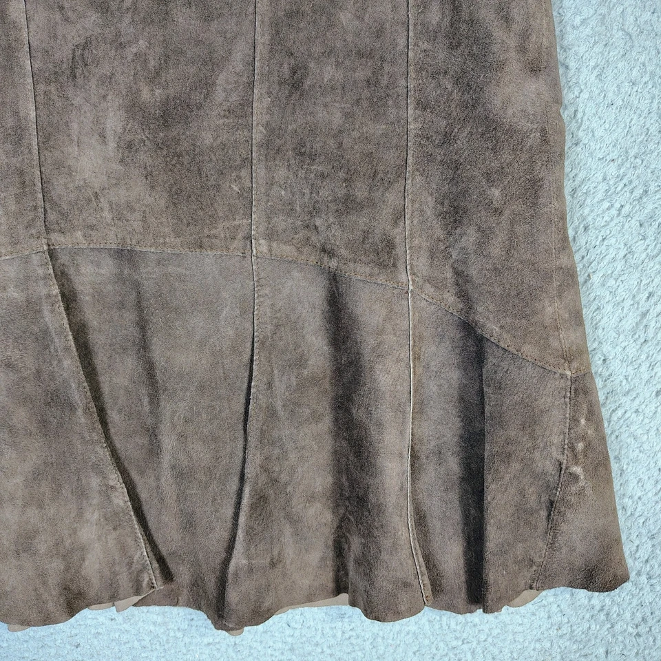 Falda Cabi Mujer 6 Marrón 100% Cuero Gamuza Cintura Vieira Línea A Acampanada De Colección Foto 4 de 4