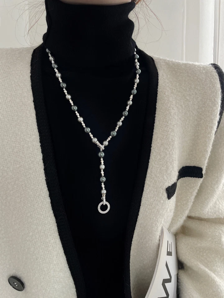 Collar de perlas AAAA redondo Mar del Sur 12-6 mm gris concha negra 14 k Foto 4 de 4