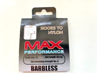 MAX PERFORMANCE BARBLESS HOOKS TO NYLON Size 10's to 6lb
