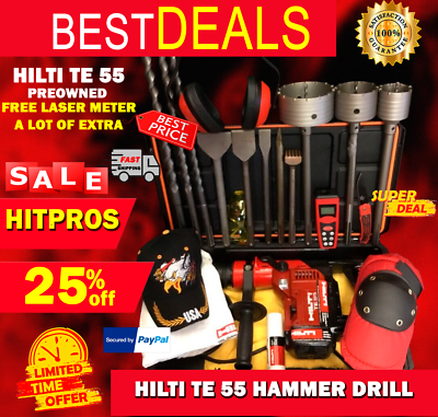 HILTI TE 55 HAMMER DRILL, PREOWNED, FREE LASER METER, A LOT HILTI TE 55 HAMMER DRILL, PREOWNED, FREE LASER METER, A LOT