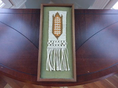 Macramé Mural Vintage Fait Main – Épi De Maïs Vert Et Jaune – Art Textile Ferme