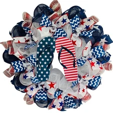 Patriotic Flip Flop Beach Handmade Deco Mesh Wreath