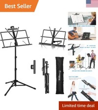 Compact Portable Music Stand - Black - Includes Clip Holder  Carrying Bag