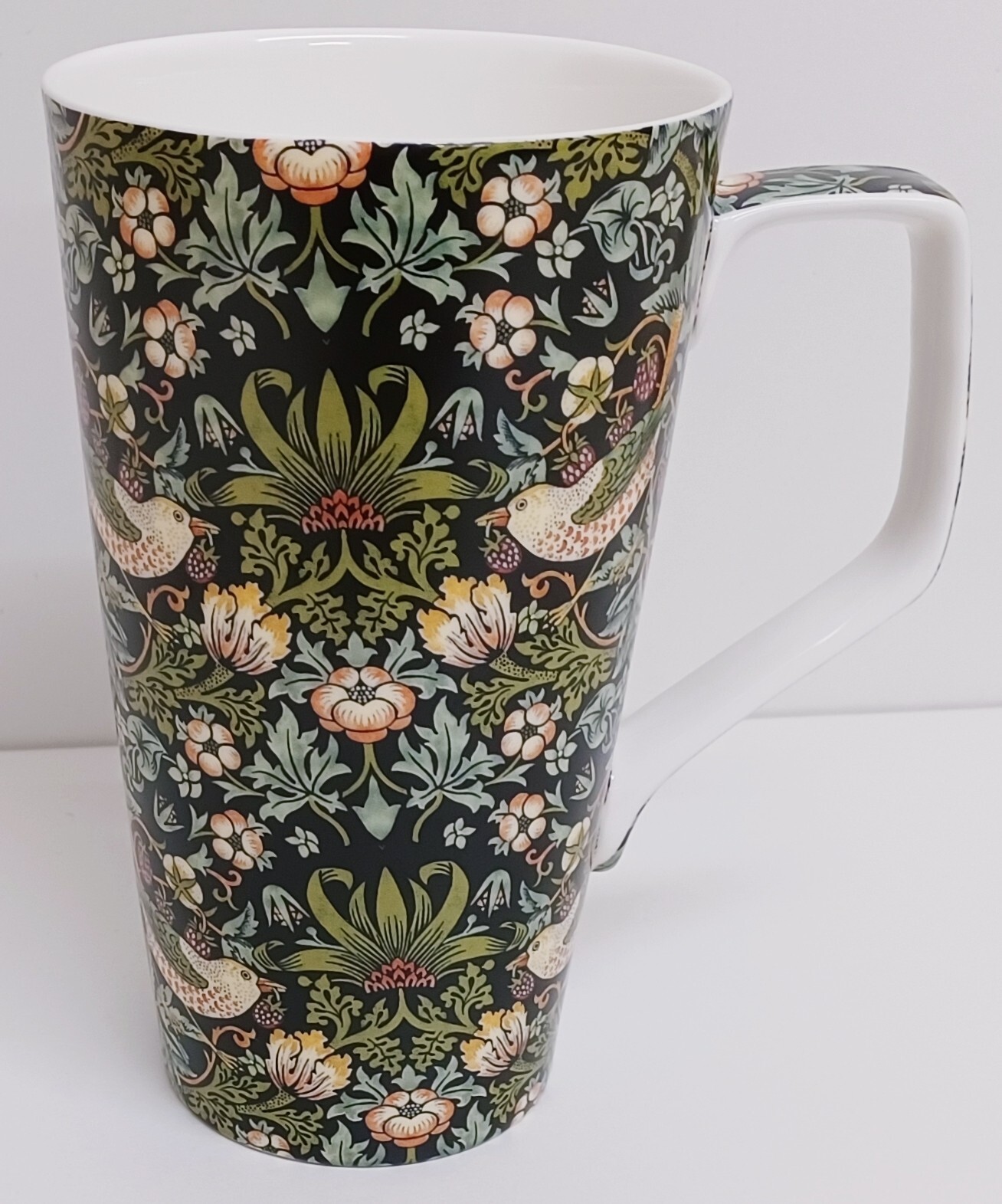 William Morris Strawberry Thief Black Green Mug 500ml Fine China Large Latte Cup