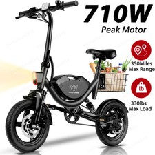 14" Folding Electric Bike with Basket 22 Mph Commuter Electric Bicycle Peak 715W