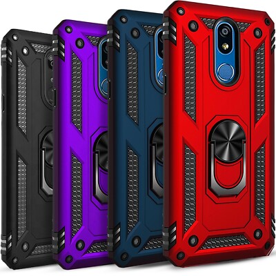For LG K40 Case /LG Xpression Plus 2 Cover Ring Stand + Tempered Glass Protector