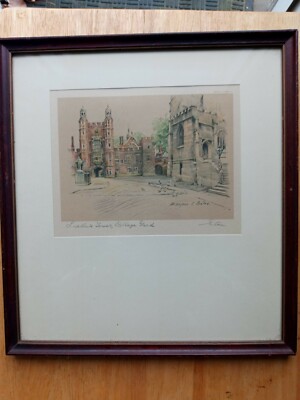 Vintage Watercoloured Lithograph Print Eton Lupton Tower Collage Yard Magorie C.