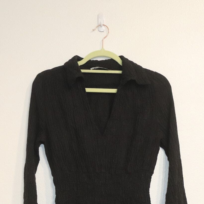Zara Black Long Sleeve Collared Fit Flare Midi Dress Sz S eBay