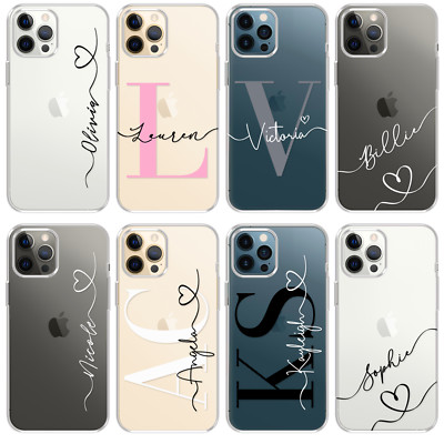 Personalisierte Clear Case Name Initialen Transparent Hülle für iPhone 11 12 Pro Xr