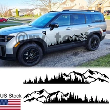 2Pcs Black Mountain Tree Forest Graphic Stickers Side Body Door Decal Universal