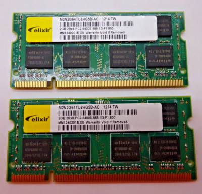 Elixir 4GB (2x2GB) DDR2 SODIMM M2N2G64TU8HG5B-AC PC2-6400S-555-13-F1.800 #RX124